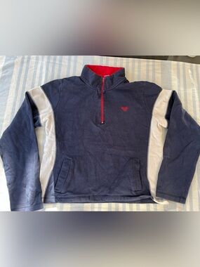 ROXY Womens Navy Half-Zip Pullover Sweatshirt with Red Trim - size large